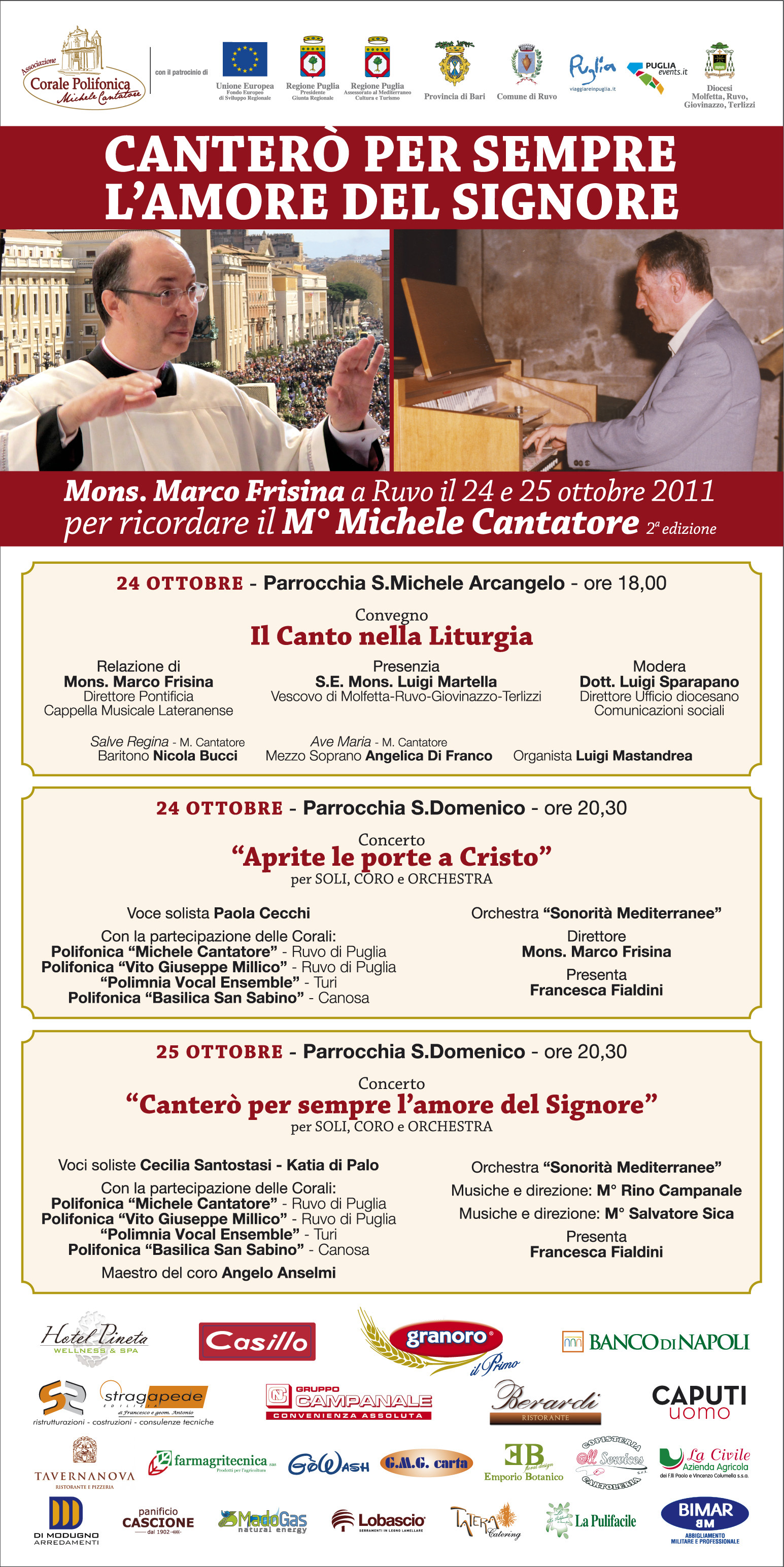Una conferenza e due concerti per ricordare il Maestro Michele Cantatore, con la presenza di Marco Frisina